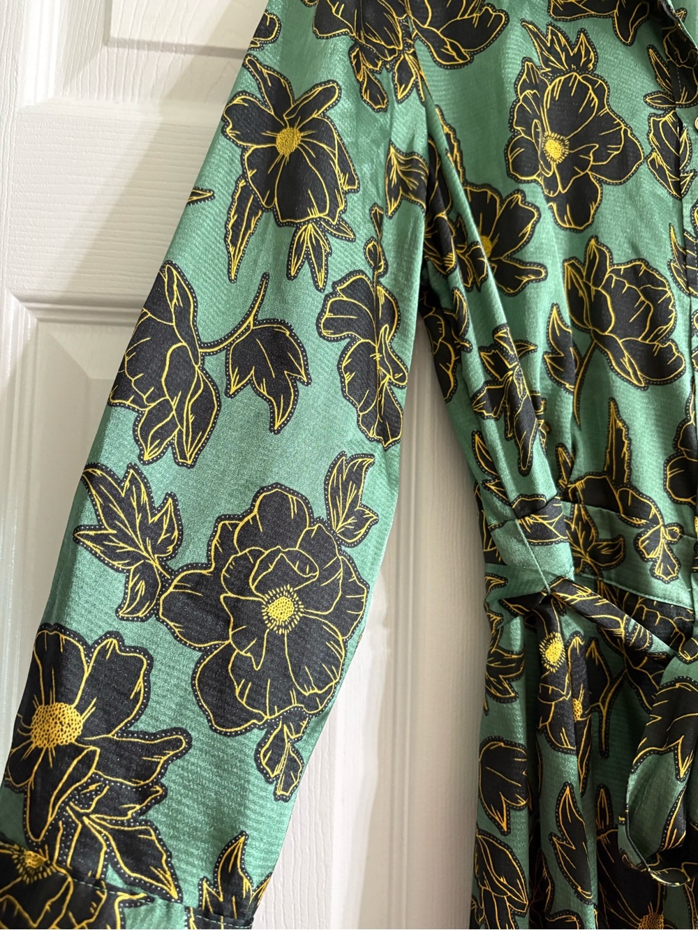 Who What Wear Green Floral Tie Waist Shirt Midi Dress L - Picture 3 of 9